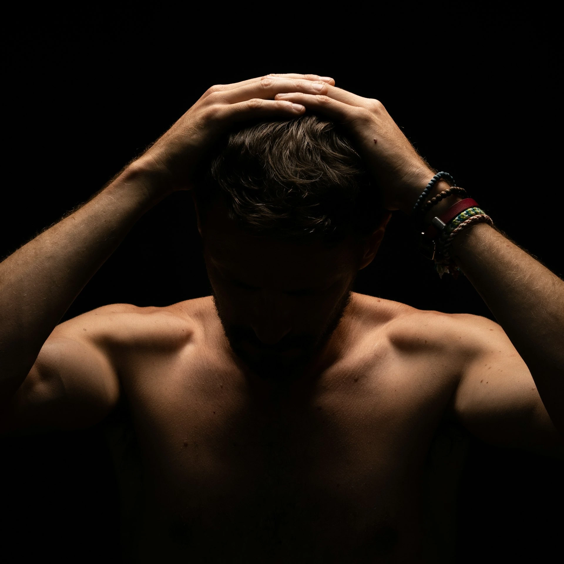 a person with the head in the hands