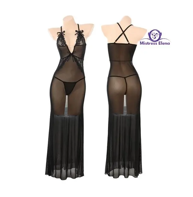 Sexy Sheer Lace Mesh Long Nightgown