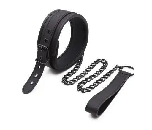 Vòng cổ da lì kèm dây xích 